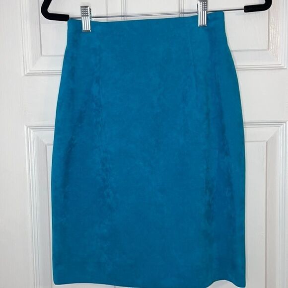 Vintage 90s Nicole Miller suede‎ turquoise skirt, Size 4 - Picture 1 of 6